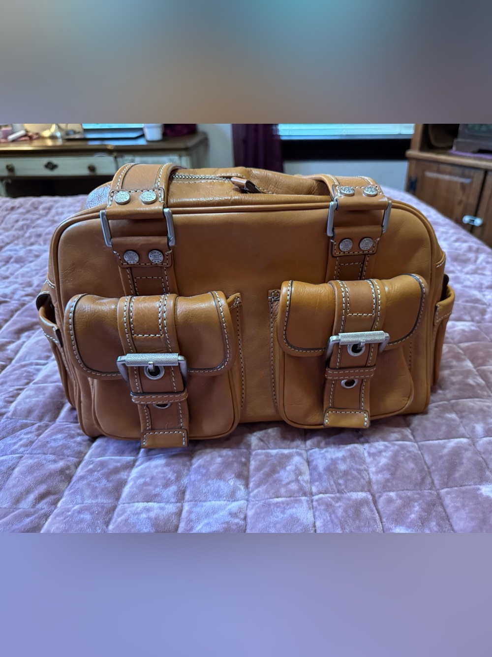 Michael Kors Astor Grab Bag Mustard Cognac Leather Satchel Y2K